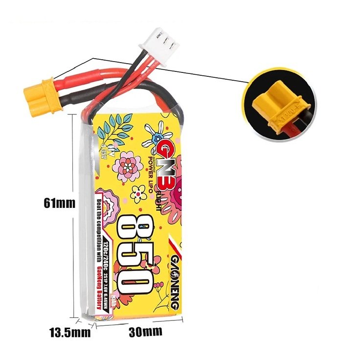 Gaoneng GNB LiPo battery LiHV 2S 850mAh 7.6V 120C XT30  - Thumbnail 3