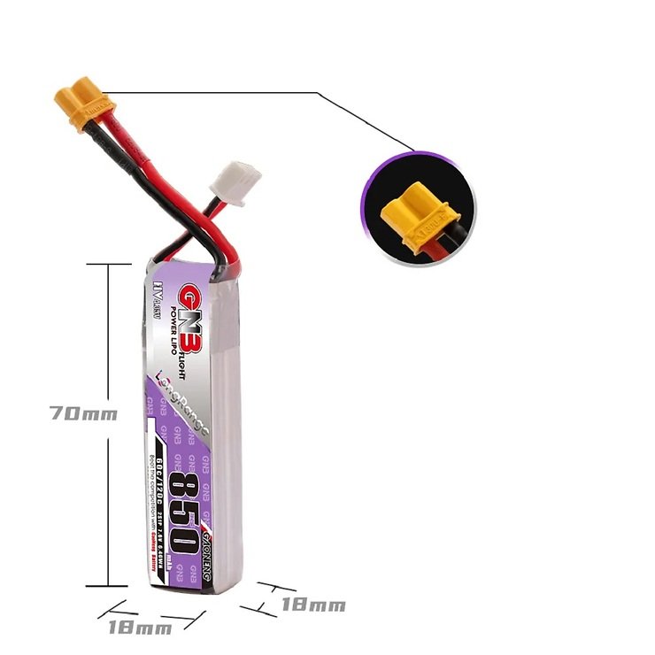 Gaoneng GNB LiPo battery LiHV 2S 7.6V 850mAh 60C XT30 - Thumbnail 3
