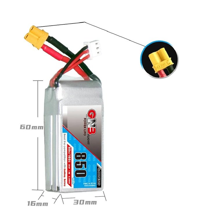 Gaoneng GNB LiPo battery 2S 7.4V 850mAh 80C XT30  - Thumbnail 3