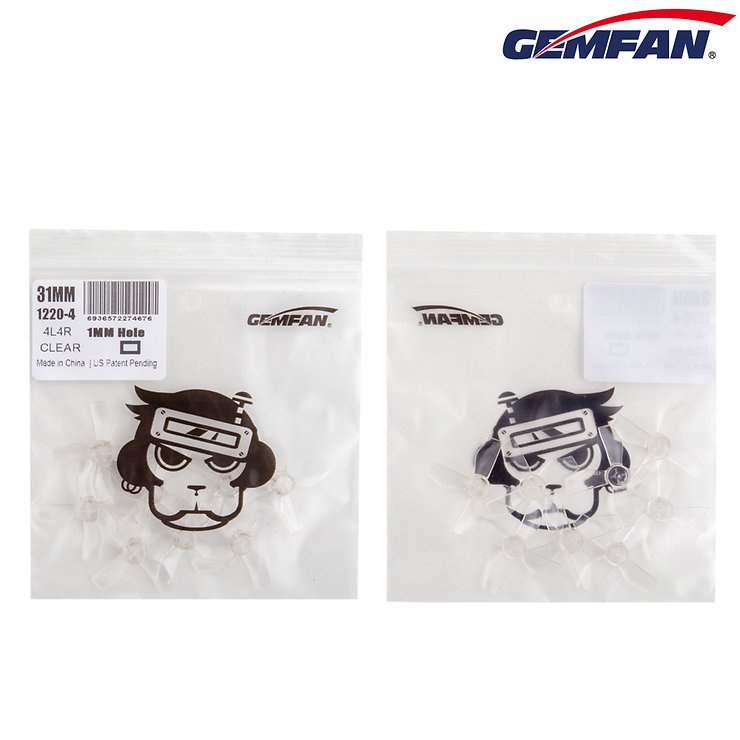 Gemfan 1220 31mm hélice de 4 palas 1mm agujero 4xCW 4xCCW Transparente - Thumbnail 1