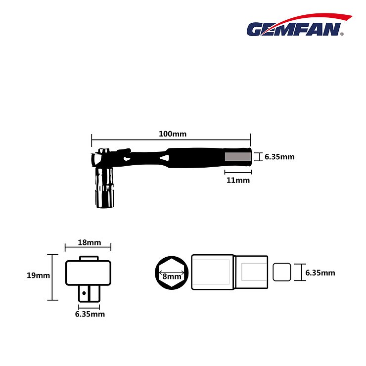Chiave a cricchetto ad elica Gemfan 8mm 1-4 pollici - Thumbnail 2