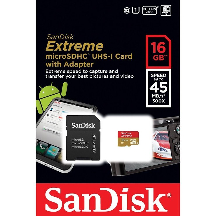 SanDisk MicroSDHC Extreme 16GB 45MB/s Speicherkarte - Thumbnail 1