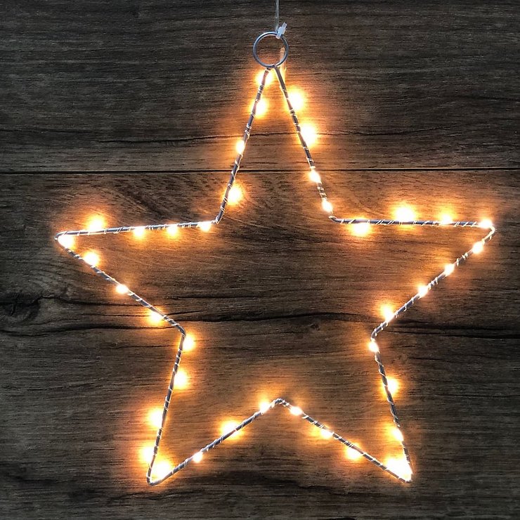 Lights4Estrella de luz navideña 40 LED 30cm de metal plateado en el interior - Thumbnail 1