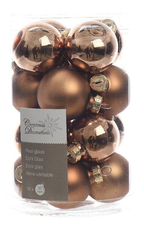 Kaemingk palle di Natale mini 3,5 cm di vetro lucido / opaco 16 pezzi marrone - Pic 1