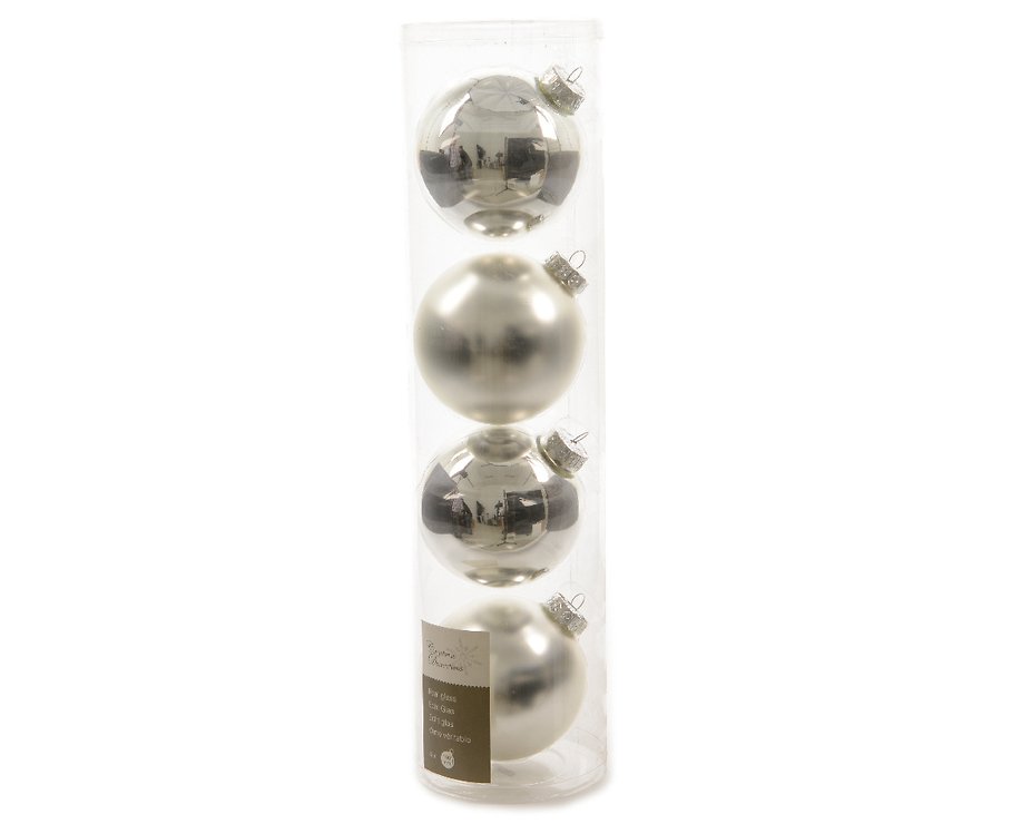 Kaemingk palla di Natale 10cm di vetro lucido / opaco 4 pezzi d'argento - Pic 1