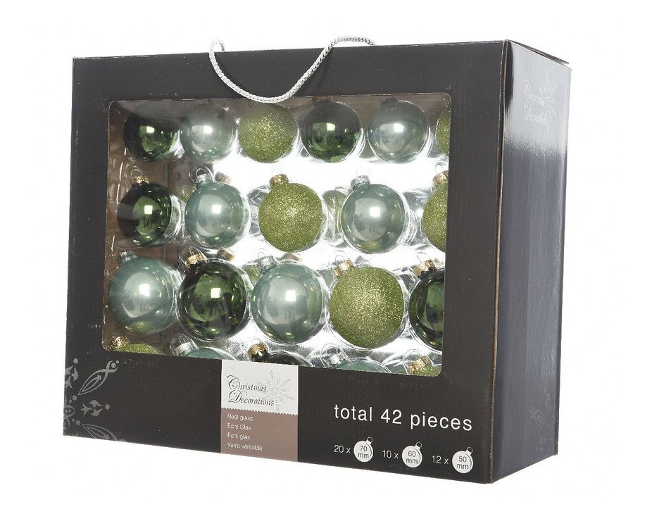 Kaemingk Weihnachtskugel-Mix 7/6/5cm 42 Stück Glas grün - Pic 1