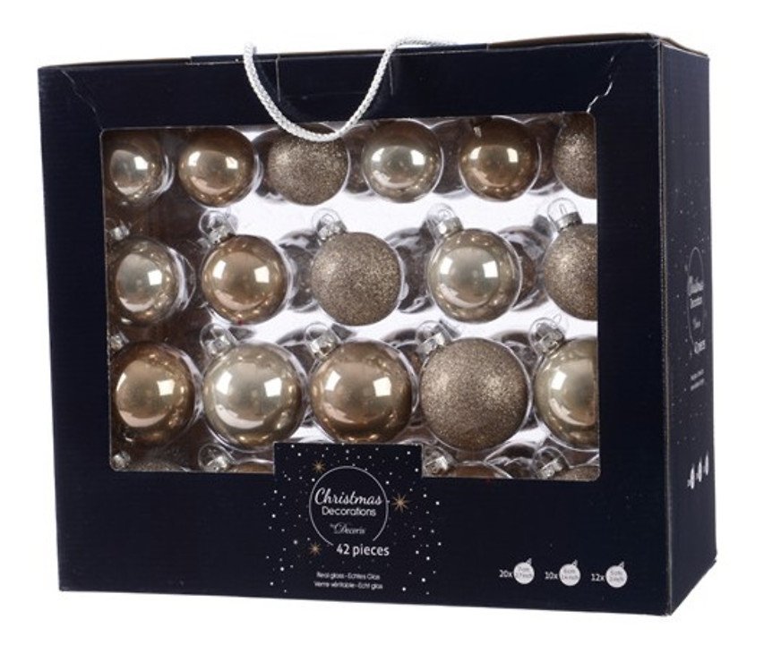 Mezcla de bolas de Navidad Kaemingk 7/6/5cm 42 piezas de lino de cachemira de vidrio - Pic 1