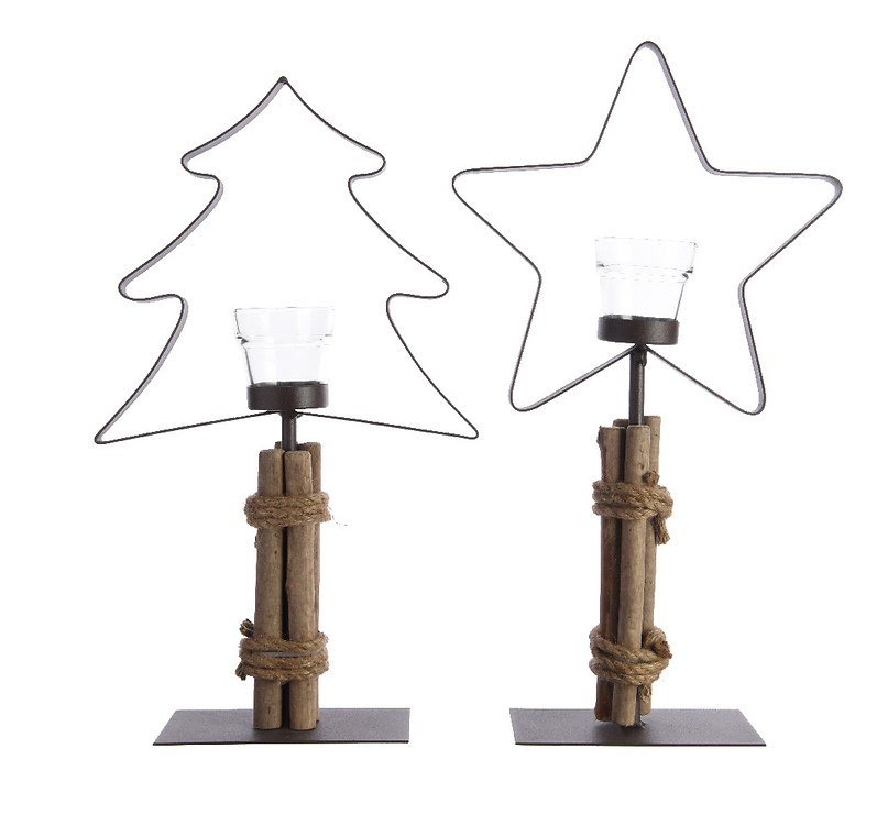 Kaemingk tealight holder set of 2 tree star iron / wood 32cm - Pic 1