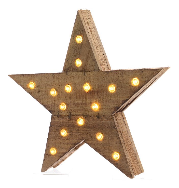 Kaemingk luz estrella de madera 15 LED 30 x 39cm a pilas marrón - Pic 1