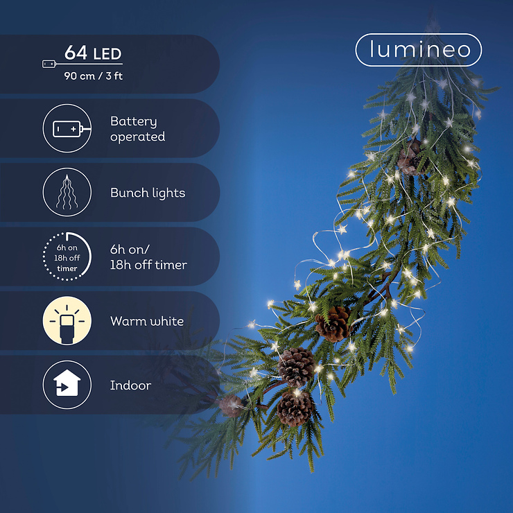 Kaemingk Lumineo LED gaismu komplekts zvaigznes 64 LED silti balta iekštelpās ar akumulatoru 90 cm sudraba krāsā - Thumbnail 4