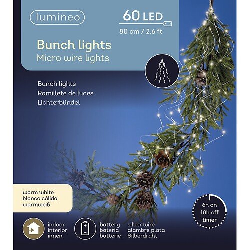 Kaemingk Lumineo light bundle 60 Micro LED warm white battery-operated 80 cm silver