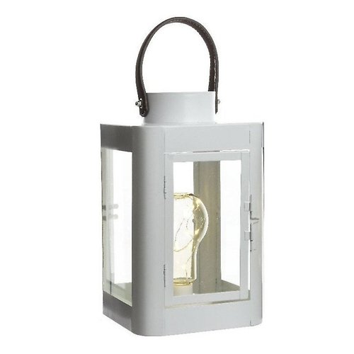 Kaemingk Lantern with Light Bulb 10 Micro LED 16 x 26cm white