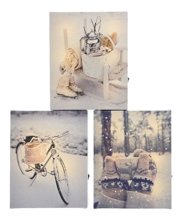 Kaemingk LED pictures winter motifs set of 3 5/6/6 LED 20 x 25cm battery powered with timer - Pic 1