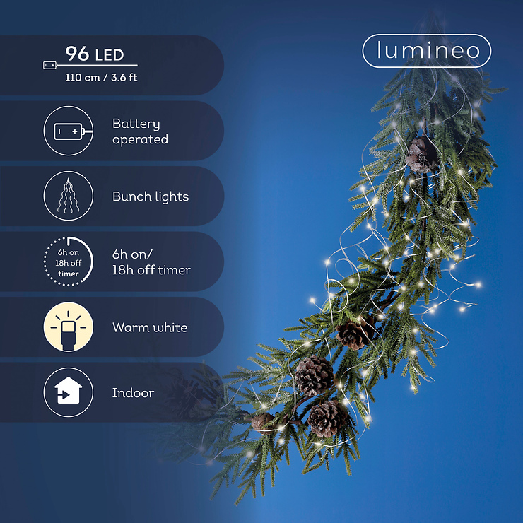 Kaemingk Lumineo LED lichtbundel 96 LED warm wit binnen op batterijen 110 cm zilver - Thumbnail 4