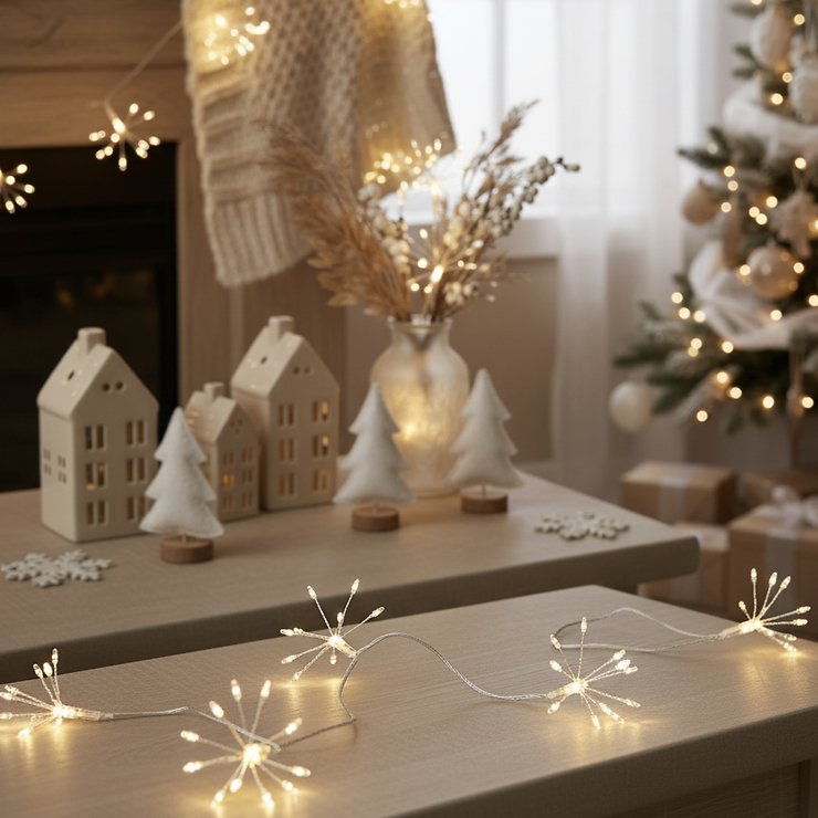 Kaemingk Lumineo luces de hadas Sputnik 50 Mirco LED blanco cálido 1 m a pilas plata - Thumbnail 1