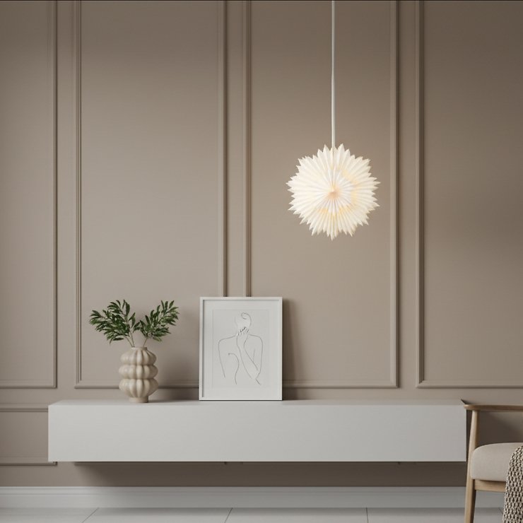 Kaemingk Lumineo Étoile lumineuse papier 6 LED blanc chaud alimentée par piles 60 cm blanc  - Thumbnail 1