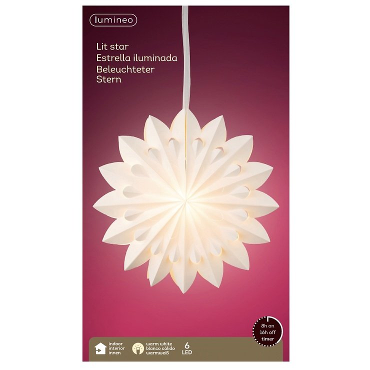 Kaemingk Lumineo LED-Papierstern 6 LED warmweiß innen 60 cm weiß  - Thumbnail 4