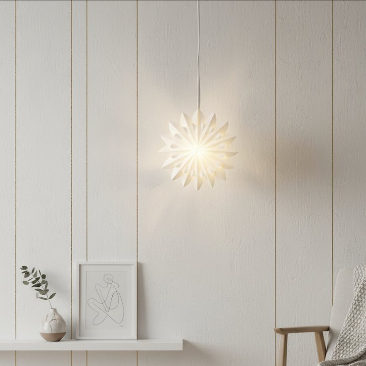 Kaemingk Lumineo LED-Papierstern 6 LED warmweiß innen 60 cm weiß  - Thumbnail 1