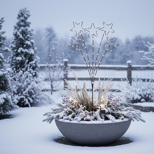 Kaemingk Lumineo illuminazione ad asta 74 Micro LED bianco caldo 31,5 x 51 cm metallo nero esterno