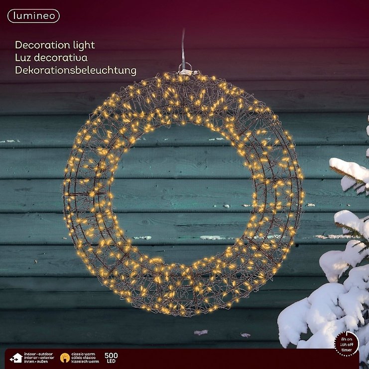 Kaemingk Lumineo Couronne LED 500 Micro LED classique chaude 38 cm métal noir - Thumbnail 3