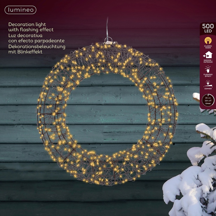 Kaemingk Lumineo Coroa de flores LED 500 LED clássica quente para exterior 38 cm metal preto - Thumbnail 3