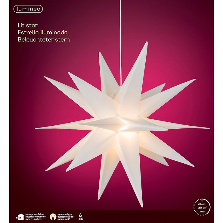Kaemingk Lumineo LED podświetlana gwiazda 6 LED 60 cm ciepła biel na zewnątrz - Thumbnail 4