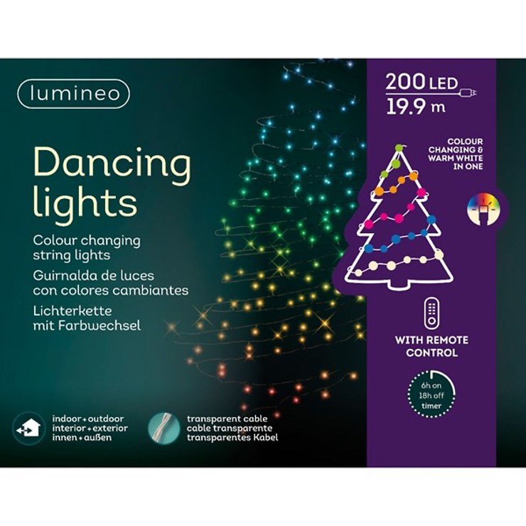 Chaîne lumineuse Kaemingk LED Dancing Lights 200 LED multicolores 19,9 m extérieur transparent - Thumbnail 2