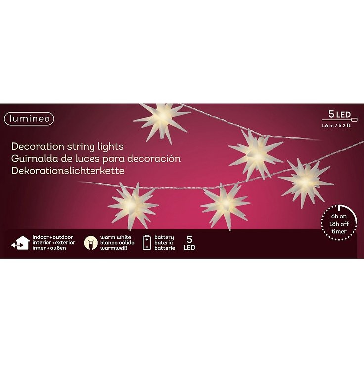 Kaemingk Lumineo Lichterkette 5 Sterne 5 LED 1,6m batteriebetrieben weiß außen - Thumbnail 2