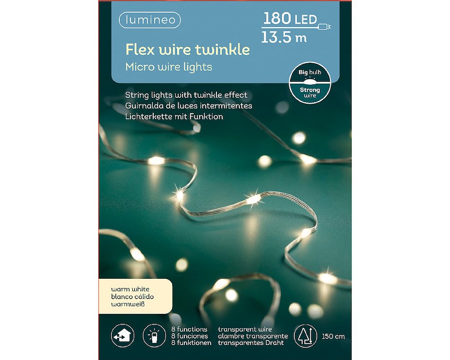Kaemingk Lumineo Micro LED Strang Flex 180 LED 13,5m mit 8 Funktionen transparent - Thumbnail 3