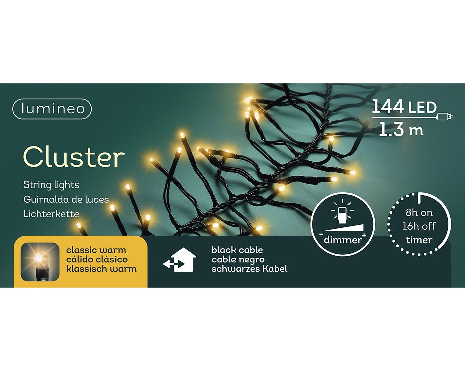 Kaemingk Lumineo Cluster Guirlande lumineuse 144 LED classique chaude 1,3m noir extérieur - Thumbnail 4