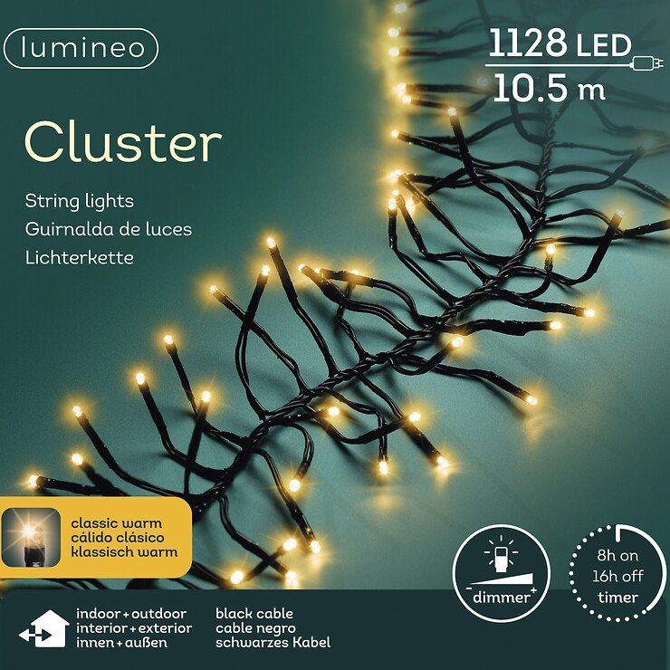 Kaemingk Lumineo Cluster Guirlande lumineuse 1128 LED classique chaude 10,5m noir extérieur - Thumbnail 5