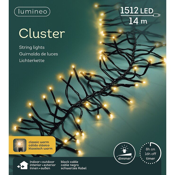 Kaemingk Lumineo Cluster Guirlande lumineuse 1512 LED classique chaude 14 m noir extérieur - Thumbnail 5