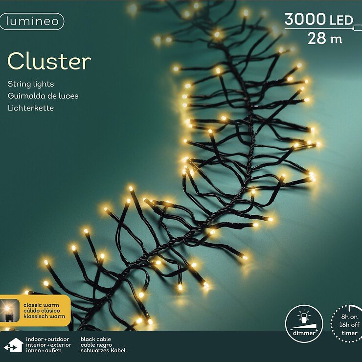Kaemingk Lumineo Cluster Guirlande lumineuse 3000 LED classique chaude 28 m noir extérieur - Thumbnail 5