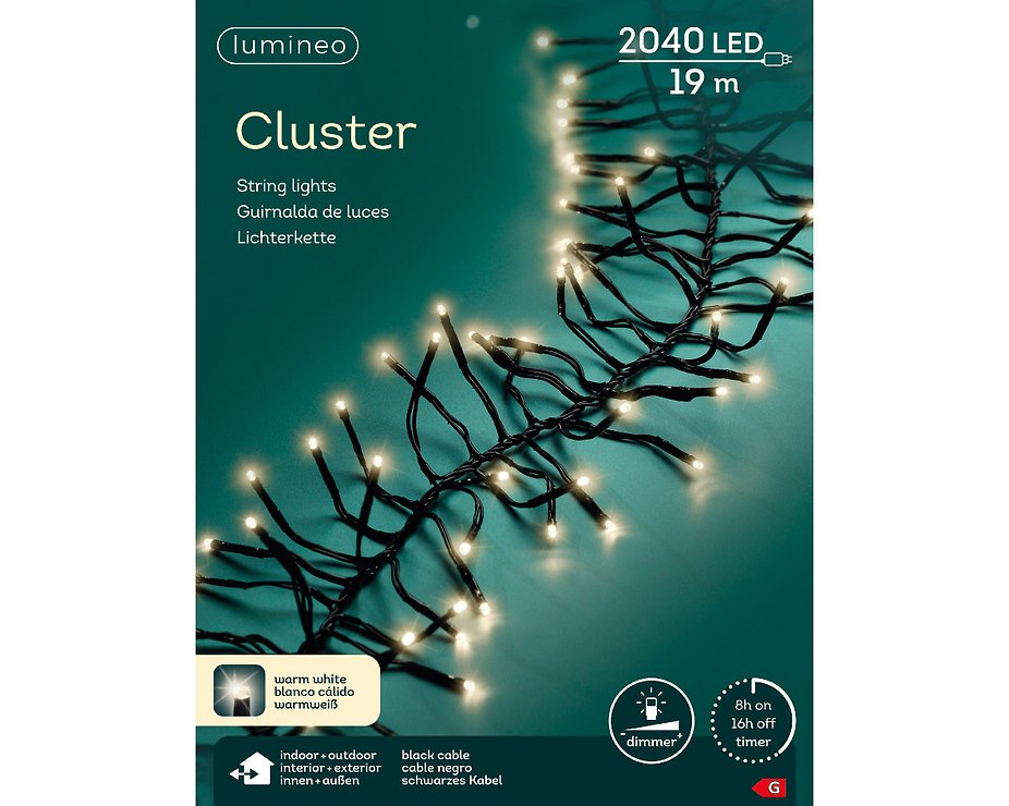 Chaîne lumineuse Kaemingk Cluster 2040 LED blanc chaud extérieur 17 m noir - Thumbnail 6