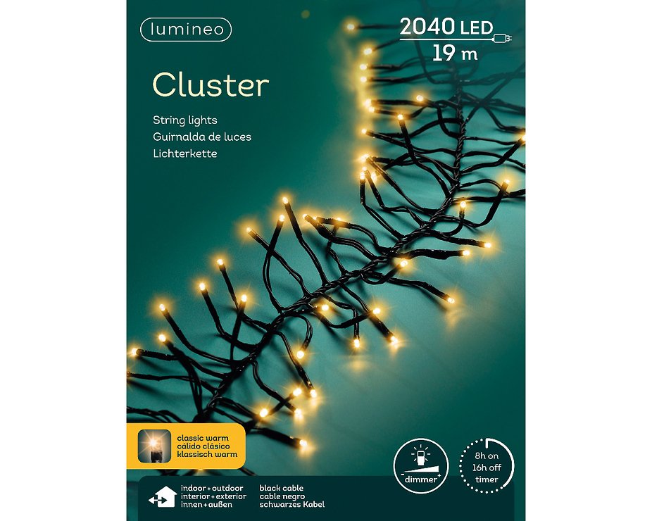 Kaemingk Lumineo Cluster Lichterkette 2040 LED klassisch warm außen 19 m schwarz - Thumbnail 6