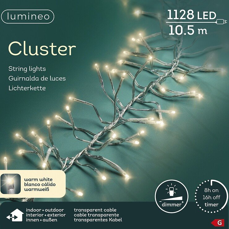 Kaemingk Lumineo Cluster Guirlande lumineuse 1128 LED blanc chaud 10.5m transparent extérieur - Thumbnail 5