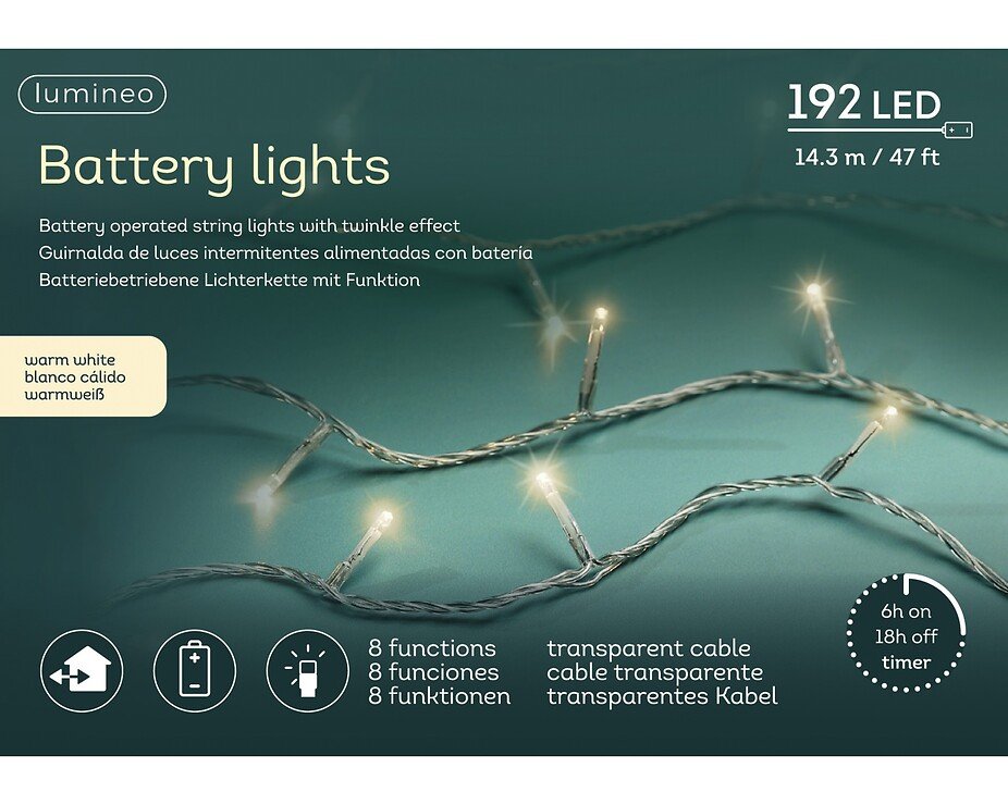 Kaemingk Lumineo Guirlande lumineuse Basic Twinkle 192 LED blanc chaud 14,3 m à piles transparent - Thumbnail 5