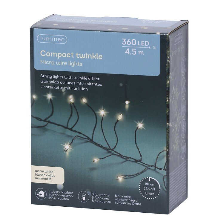 Kaemingk Lumineo Guirlande lumineuse Compact Twinkle 360 Micro LED blanc chaud 4,5 m noir - Thumbnail 4