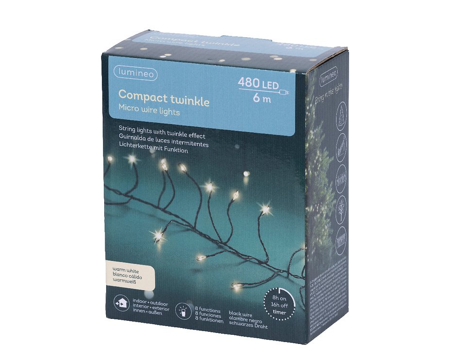 Kaemingk Lumineo Guirlande lumineuse Compact Twinkle 480 Micro LED blanc chaud 6 m noir - Thumbnail 4