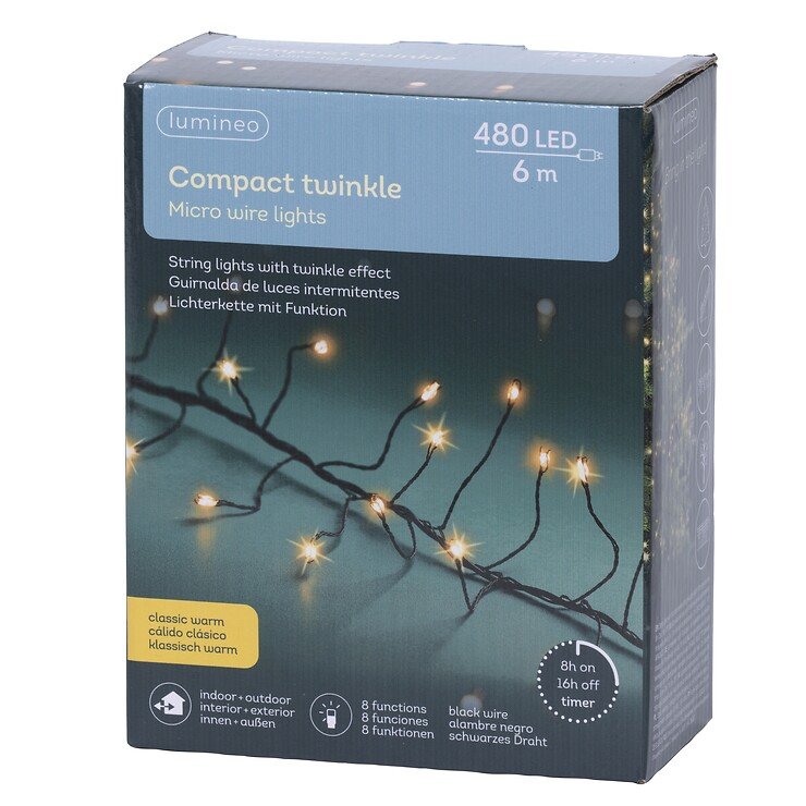 Kaemingk Lumineo luces de hadas Compact Twinkle 480 Micro LED clásico cálido 6 m negro - Thumbnail 4