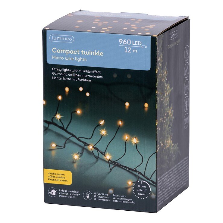 Kaemingk Lumineo Guirlande lumineuse Compact Twinkle 960 Micro LED classique chaude 12 m noir - Thumbnail 4