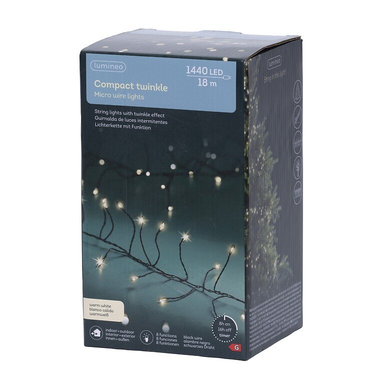 Kaemingk Lumineo Guirlande lumineuse Compact Twinkle 1440 Micro LED blanc chaud 18 m noir - Thumbnail 4