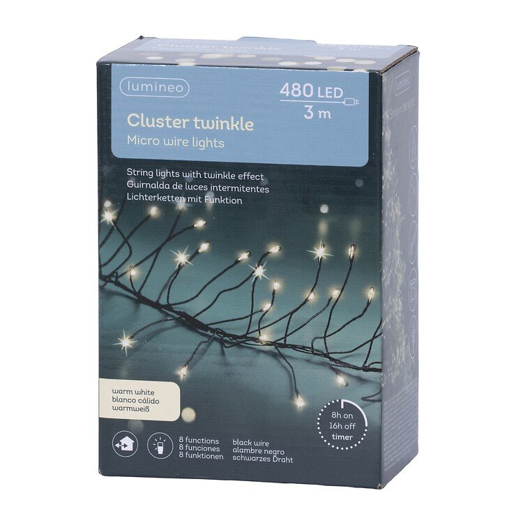 Kaemingk Lumineo Guirlande lumineuse Cluster Twinkle 480 Micro LED blanc chaud 3m noir - Thumbnail 6