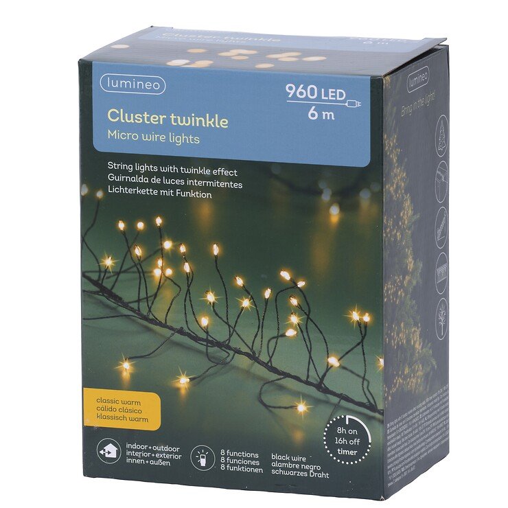 Kaemingk Lumineo LED Lichterkette Cluster Twinkle 960 LED klassisch warm außen 6 m schwarz - Thumbnail 6