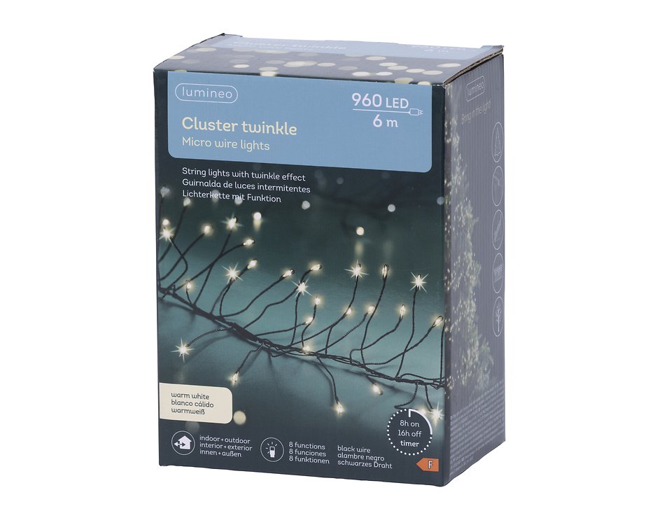 Kaemingk Lumineo Guirlande lumineuse Cluster Twinkle 960 Micro LED blanc chaud 6m noir - Thumbnail 6