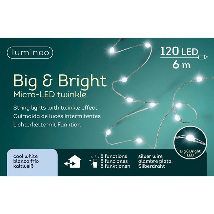 Kaemingk Lumineo Lichterkette 120 Micro LED mit Blinkfunktion kaltweiß 6m silber außen - Thumbnail 3