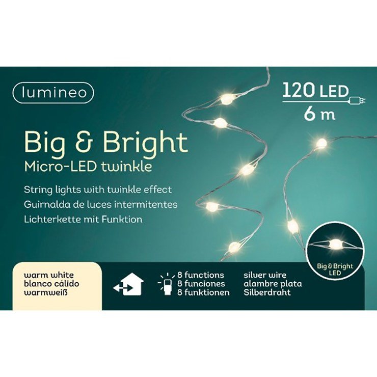 Kaemingk Lumineo Lichterkette 120 Micro LED mit Blinkfunktion warmweiß 6m silber außen - Thumbnail 2