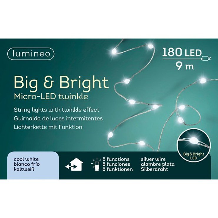 Kaemingk Lichterkette 180 Micro LED mit Blinkfunktion kaltweiß 9m silber außen - Thumbnail 3