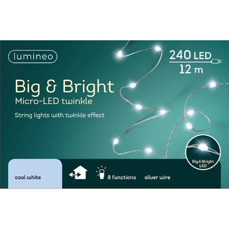 Kaemingk Lichterkette 240 Micro LED mit Blinkfunktion kaltweiß 12m silber außen - Thumbnail 3
