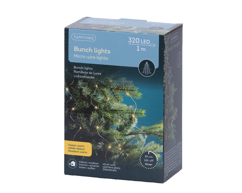 Kaemingk Lumineo fascio di luce 320 Micro LED classico caldo 16 x 1 argento esterno - Thumbnail 5